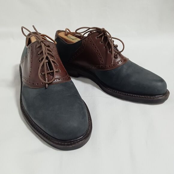 Johnston & Murphy Mens Grey Nubuck and Brown Leather Saddle Oxfords 10 M Italy main image 5